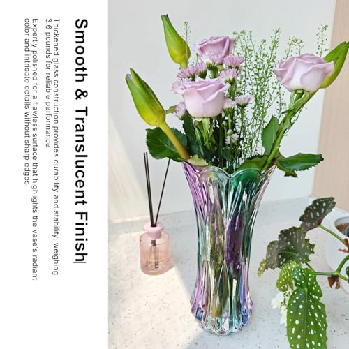 Yuccasly 11.2 Inch Glass Vase-Iridescent Purple and Teal Thickened Cylinder Colorful Flower Vase Decor for Home Dining Table Centerpiece Office Wedding Holiday Party - Image 4