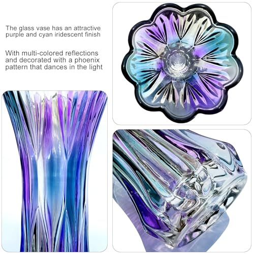 Yuccasly 11.2 Inch Glass Vase-Iridescent Purple and Teal Thickened Cylinder Colorful Flower Vase Decor for Home Dining Table Centerpiece Office Wedding Holiday Party - Image 5