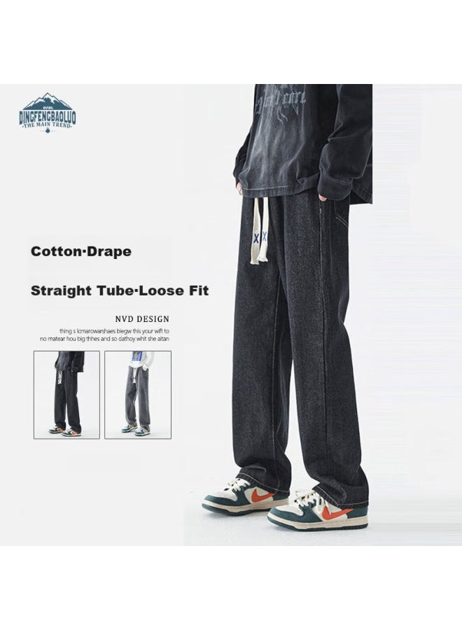 Dingfengbaoluo Men's Spring And Summer Loose And Breathable Straight-leg Casual Jeans For Men 808 Black Gray 3XL - Image 1