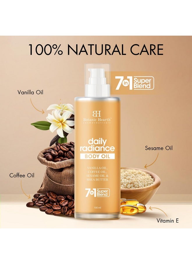 Botanic Hearth Botanic Hearth Daily Radiance Body Oil 100 ml - Lightweight Hydrating Oil with Vinilla, Coffee, Sesame Oil & Shea Butter for Glowing Skin for Men & Women  - Image 2