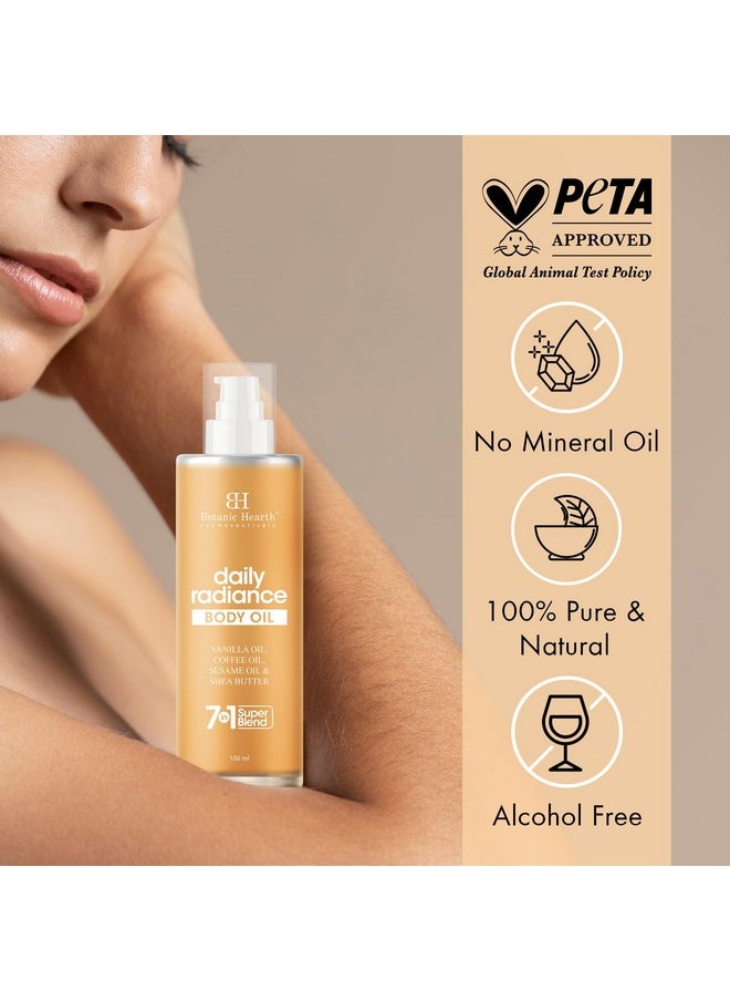 Botanic Hearth Botanic Hearth Daily Radiance Body Oil 100 ml - Lightweight Hydrating Oil with Vinilla, Coffee, Sesame Oil & Shea Butter for Glowing Skin for Men & Women  - Image 5