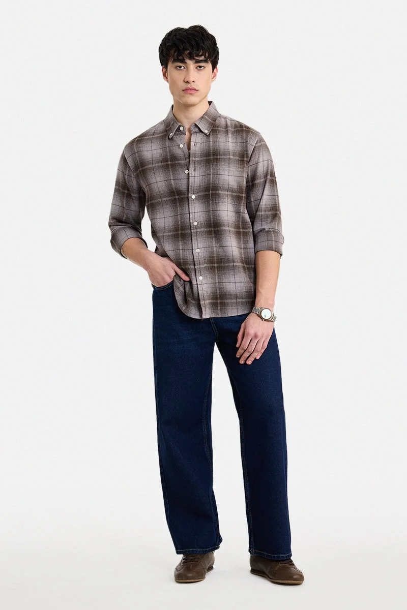 سنيتش Brown Checkered Long Sleeve Regular Fit Shirt