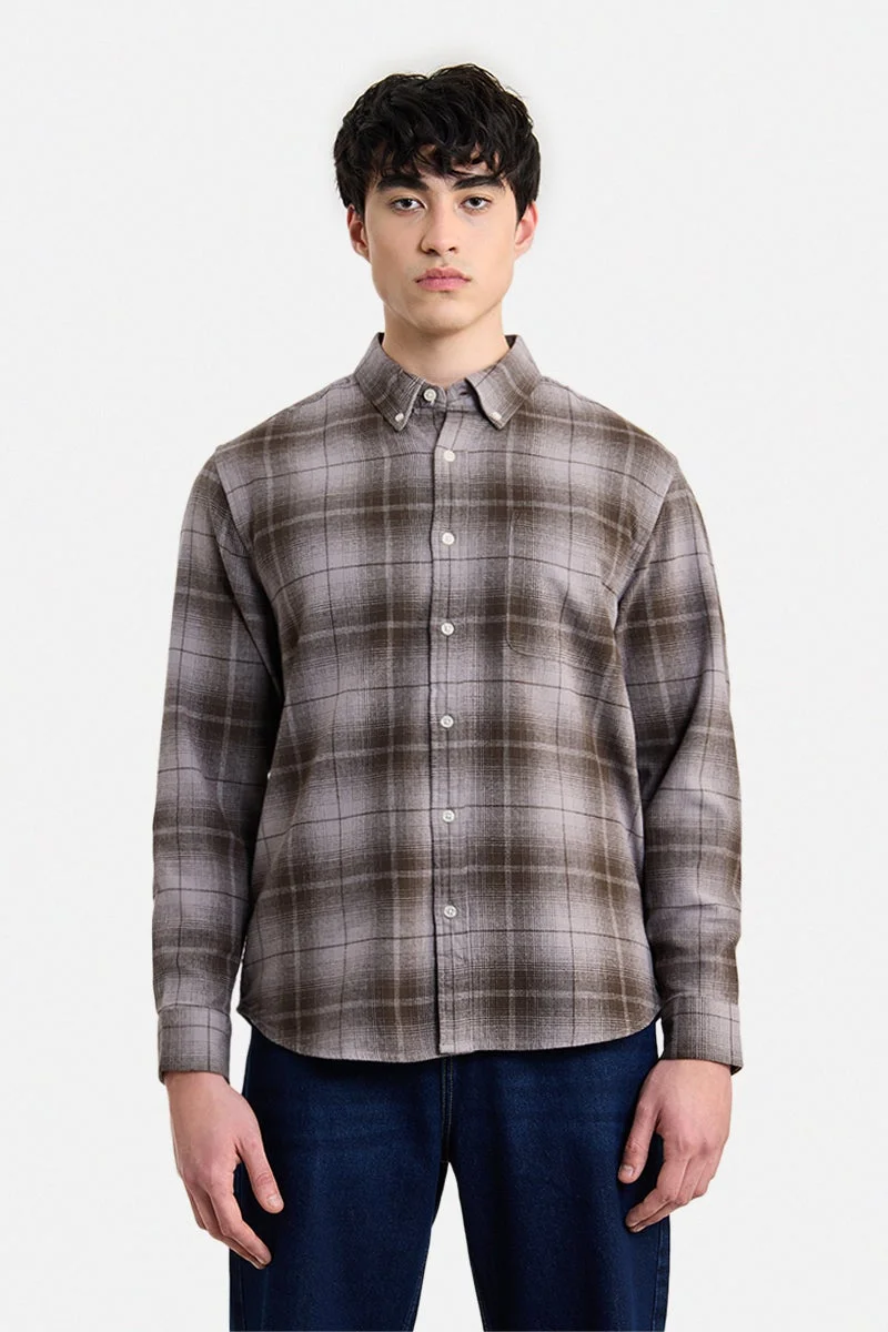 سنيتش Brown Checkered Long Sleeve Regular Fit Shirt