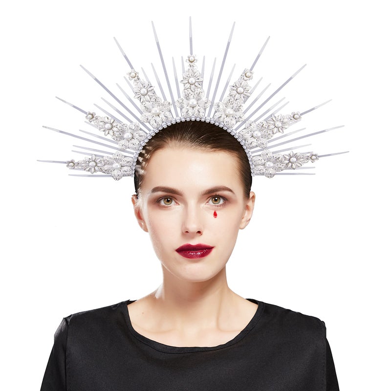 Fantherin Mary Halo Crown Headpiece Spiked Goddess Halo Crown Sunburst Greek Headpiece for Cosplay Halloween Costume Party