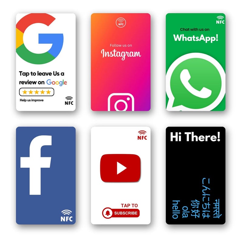 Review NFC Card, Pack of 6 cards, Facebook, Whatsapp, Instagram, Youtube and Digital Business Card