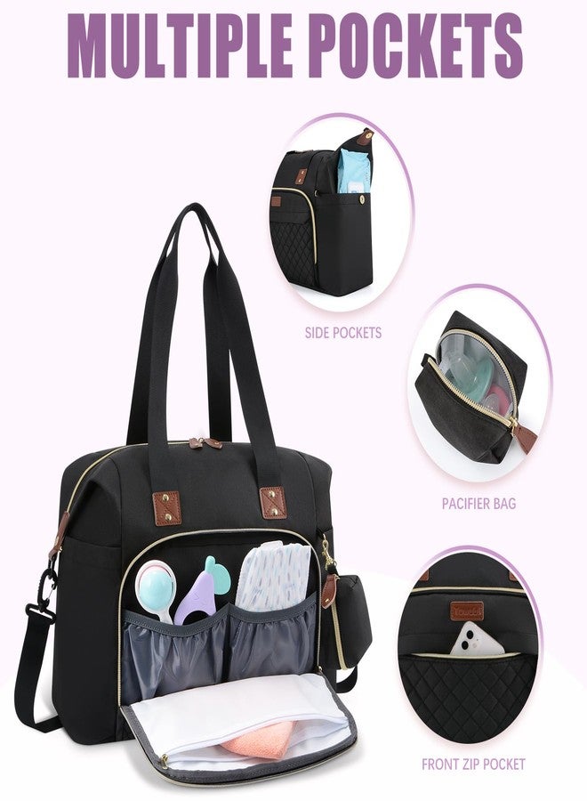 Tuwubi Diaper Bag Tote,Baby Diaper Bag with Pacifier Case Large Travel Diaper Tote Caddy for Mom and Dad Multifunction Large Baby Bag - M-Black - Image 2