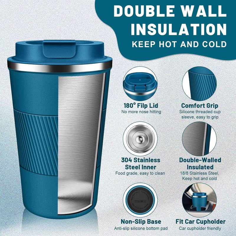 DUBUXW Insulated Coffee Tumblers with Flip Lid 12oz 17oz Stainless Steel Travel Coffee Mug Leak Proof Vacuum Insulated Coffee Mug Thermos Cup Keeps Cold and Hot for Coffee Tea - Image 4