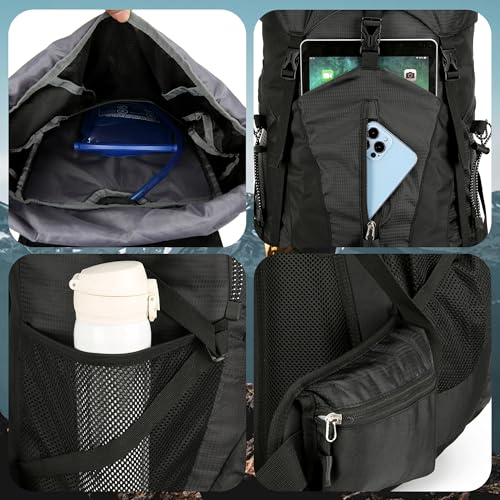 W WINTMING WintMing 75L Hiking Backpack with Rain Cover Waterproof Camping Backpack Shoes Warehouse for Men Women, Frameless (black) - Image 4