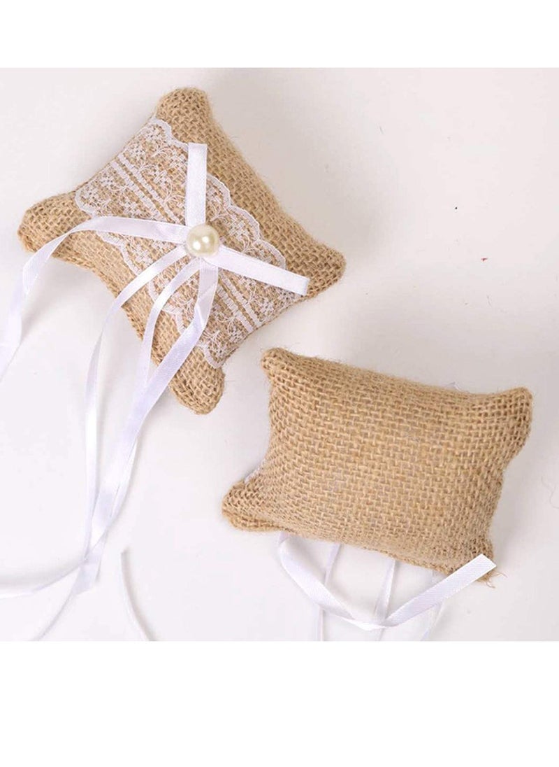 SYOSI Romantic Lace Wedding Ring Pillow and Flower Basket Set Flower Girl Baskets Witness Love with Soft Jute Material Ring Cushion for Engagement Ceremony Wedding Supply Decoration  - Image 2