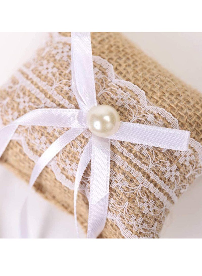 SYOSI Romantic Lace Wedding Ring Pillow and Flower Basket Set Flower Girl Baskets Witness Love with Soft Jute Material Ring Cushion for Engagement Ceremony Wedding Supply Decoration  - Image 3