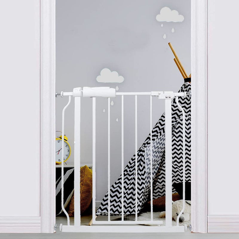 Vothco Vothco Narrow Baby  Dog Gate 2429 Inch Tension Mounted No Drilling Walk Through Indoor Safety Gate for Narrow Doorways  Stairs  Metal Design for Kids and Pets White