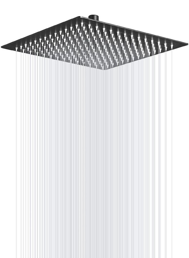 BWE رأس دش مطري BWE ضغط عالي أسود 16 بوصة مربع من الفولاذ المقاوم للصدأ 304 مع اتصال 1/2 لتركيب السقف أو الجدار في الحمام - Image 1