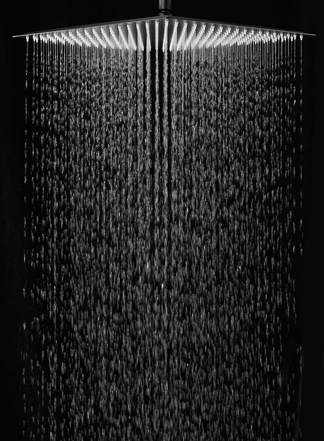 BWE رأس دش مطري BWE ضغط عالي أسود 16 بوصة مربع من الفولاذ المقاوم للصدأ 304 مع اتصال 1/2 لتركيب السقف أو الجدار في الحمام - Image 4