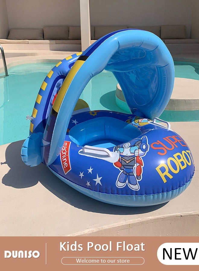 DUNISO Inflatable Kids Pool Float Swimming Ring with Sun Canopy, PVC Infant Pool Float with Safety Seat, Swimming Floats Seat Boat with Handles for Kids Baby - Image 1