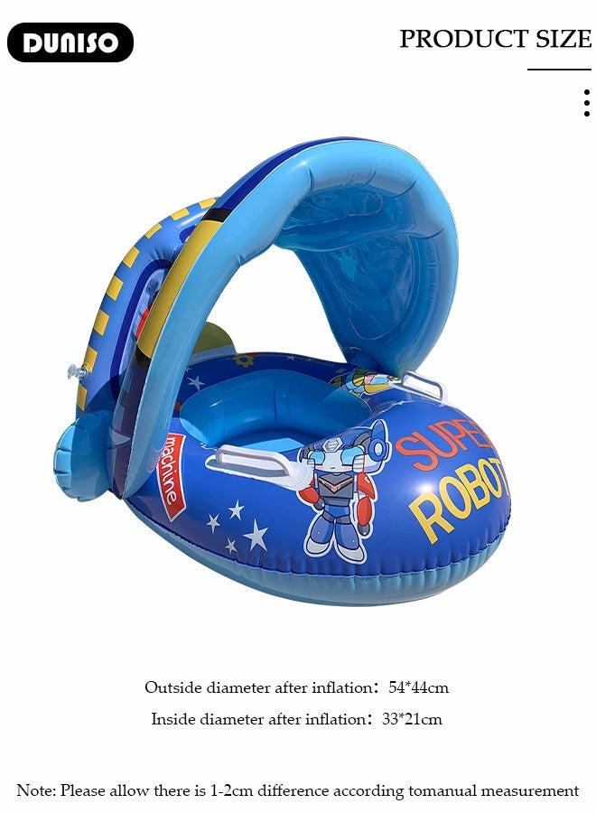 DUNISO Inflatable Kids Pool Float Swimming Ring with Sun Canopy, PVC Infant Pool Float with Safety Seat, Swimming Floats Seat Boat with Handles for Kids Baby - Image 2