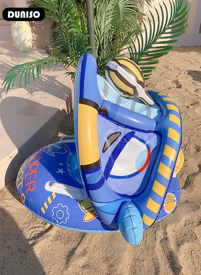 DUNISO Inflatable Kids Pool Float Swimming Ring with Sun Canopy, PVC Infant Pool Float with Safety Seat, Swimming Floats Seat Boat with Handles for Kids Baby - Image 3