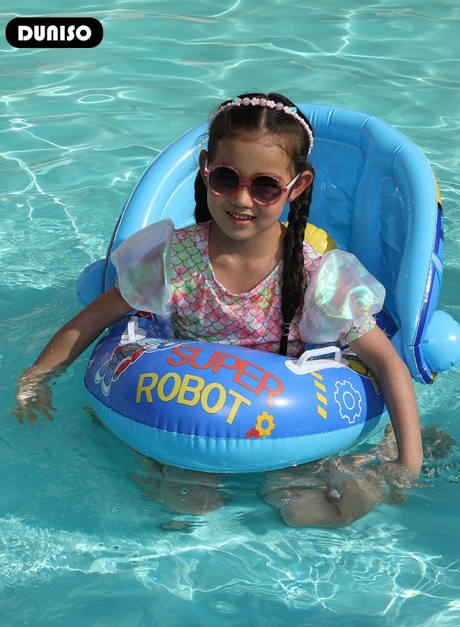 DUNISO Inflatable Kids Pool Float Swimming Ring with Sun Canopy, PVC Infant Pool Float with Safety Seat, Swimming Floats Seat Boat with Handles for Kids Baby - Image 5