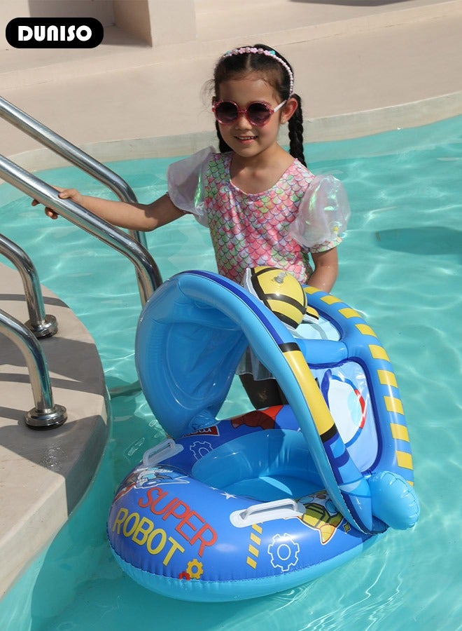 DUNISO Inflatable Kids Pool Float Swimming Ring with Sun Canopy, PVC Infant Pool Float with Safety Seat, Swimming Floats Seat Boat with Handles for Kids Baby - Image 4