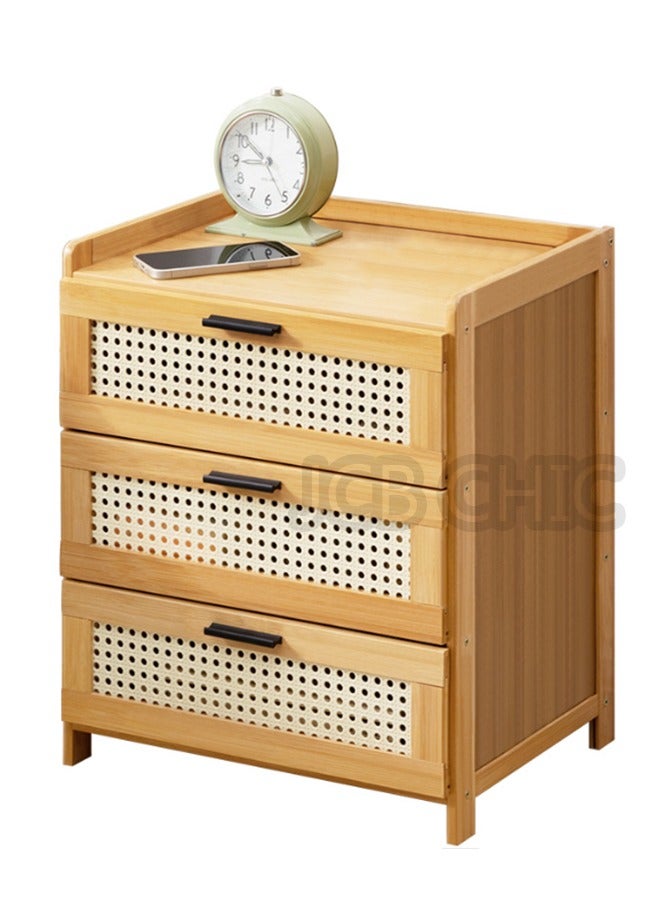 JCB CHIC Modern Bamboo Nightstand, Night Stand with 3 Drawer, Elegant Bedside Table End Table Side Table Nightstand for Bedroom Living Room Storage - Image 1