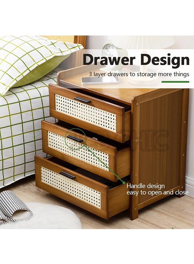 JCB CHIC Modern Bamboo Nightstand, Night Stand with 3 Drawer, Elegant Bedside Table End Table Side Table Nightstand for Bedroom Living Room Storage - Image 3