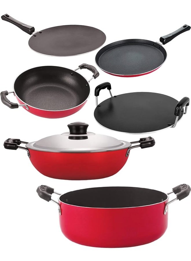 Nirlon Aluminium Non Stick Cookware Pots & Pan Combo Set of 6 Pieces with Bakelite Handle - Image 1