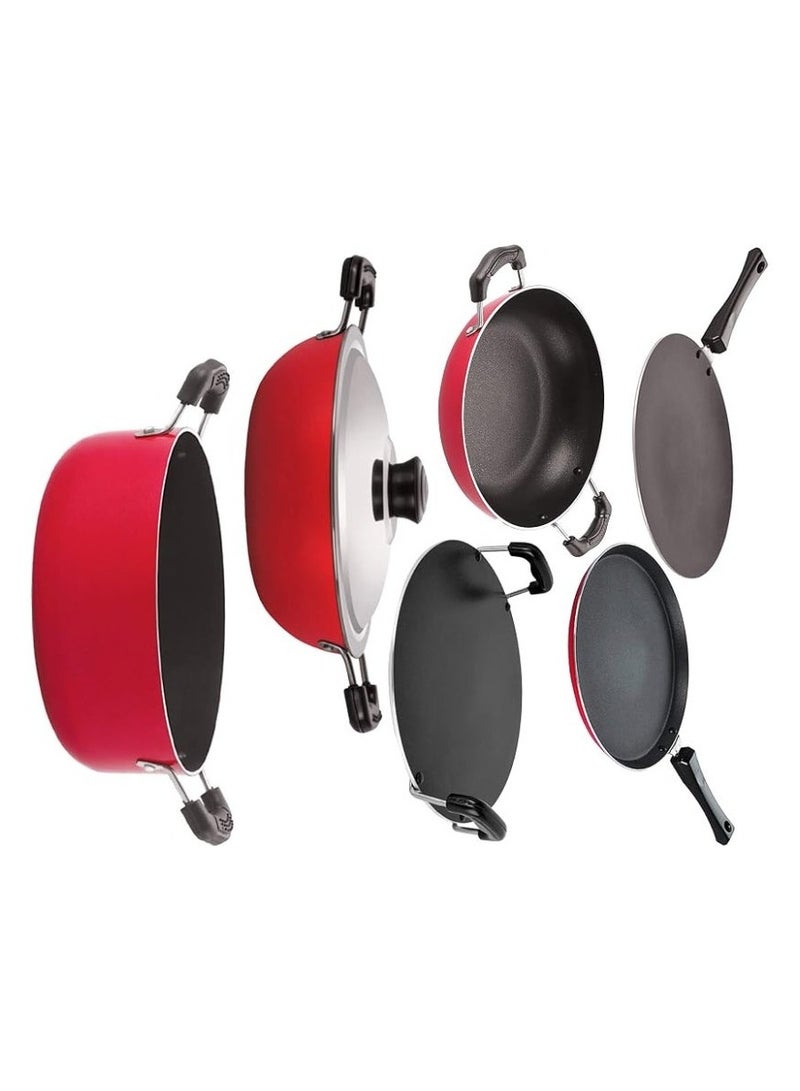 Nirlon Aluminium Non Stick Cookware Pots & Pan Combo Set of 6 Pieces with Bakelite Handle - Image 3