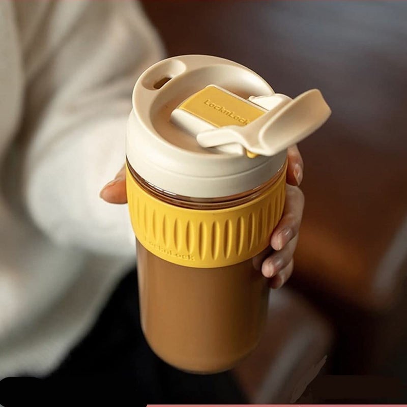 KriVat Portable Glass Coffee Mug with Lid LeakProof Travel Water Juice Drinking Tumbler Sipper Shaker Bottle for Hot Cold Drinks MulticolorPack of 2 400ml - Image 4