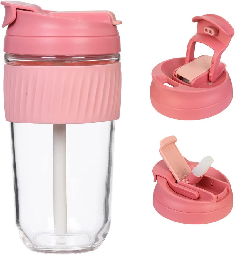 KriVat Portable Glass Coffee Mug with Lid LeakProof Travel Water Juice Drinking Tumbler Sipper Shaker Bottle for Hot Cold Drinks MulticolorPack of 2 400ml - Image 1