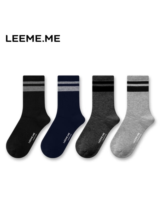 Leeme.me Li Mi جوارب رجالية، جوارب ربيعية، جوارب مقاومة للروائح، جوارب رجالية، جوارب منتصف الساق مخططة قابلة للتنفس - Image 1