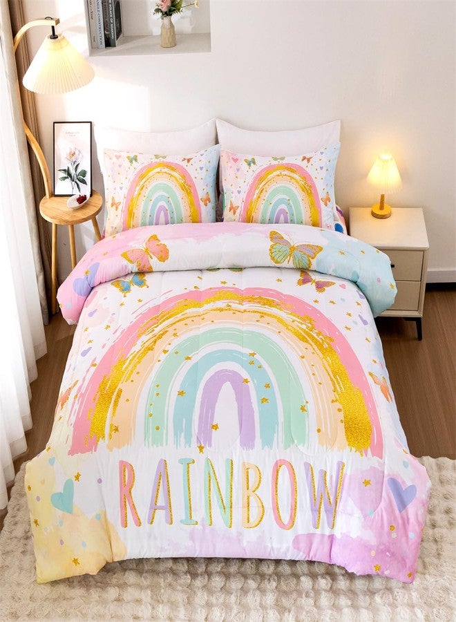 NTBED Rainbow Comforter Set with Sheets,5 Pieces Butterfly Bed in a Bag Twin Size for Girls, Lightweight Microfiber Kids Bedding Sets - Image 2