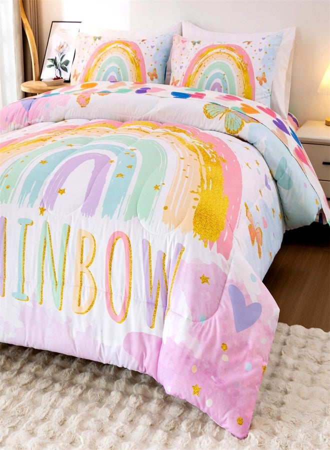 NTBED Rainbow Comforter Set with Sheets,5 Pieces Butterfly Bed in a Bag Twin Size for Girls, Lightweight Microfiber Kids Bedding Sets - Image 3