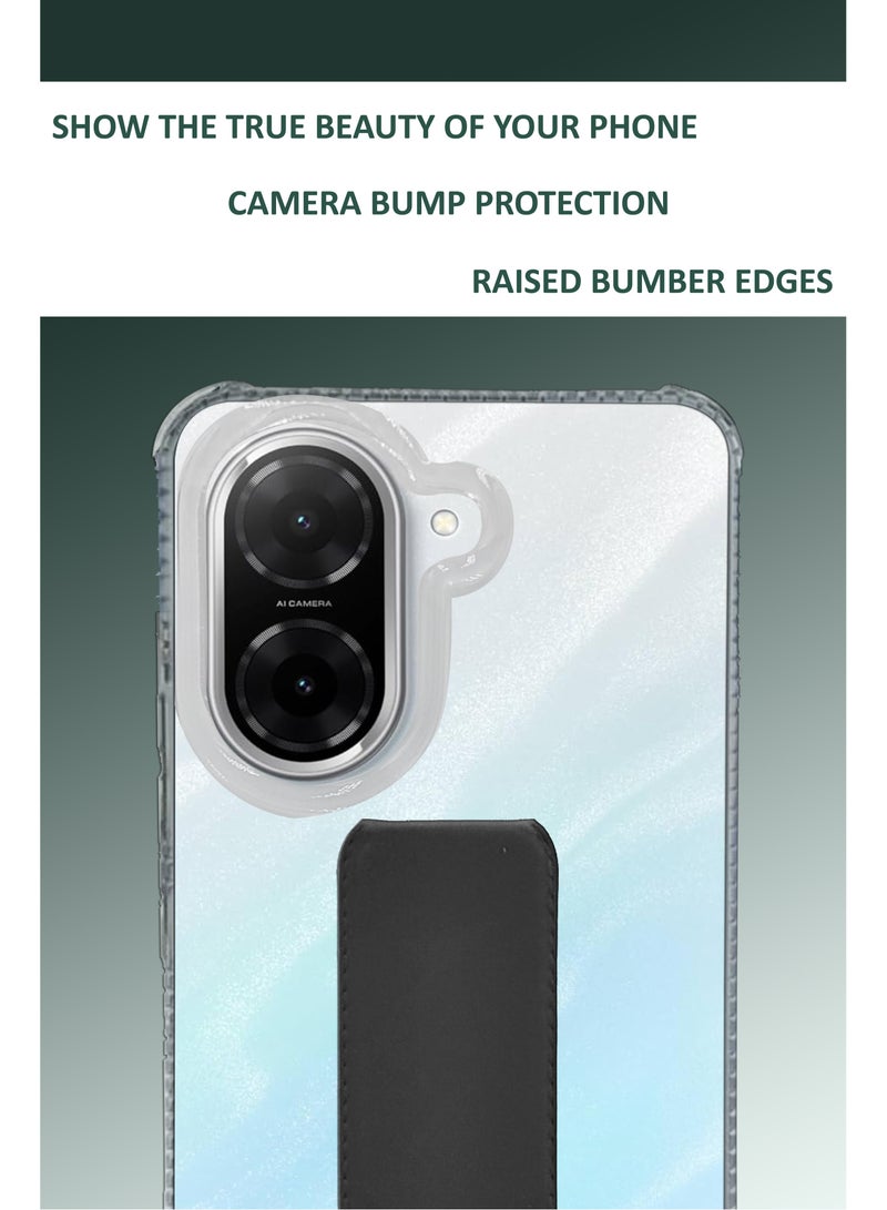 For Redmi A5 4G / Poco C71 - Transparent Shock Proof Silicone- Magnetic Case With Hand Grip Holder & Kickstand -Clear/Black