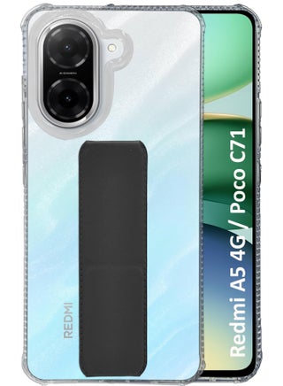 For Redmi A5 4G / Poco C71 - Transparent Shock Proof Silicone- Magnetic Case With Hand Grip Holder & Kickstand -Clear/Black - pzsku/ZBC0D565F5FC77C6AEFC7Z/45/1746427002/a3311f4b-c7d3-44e9-994c-dc1b3edca3a9