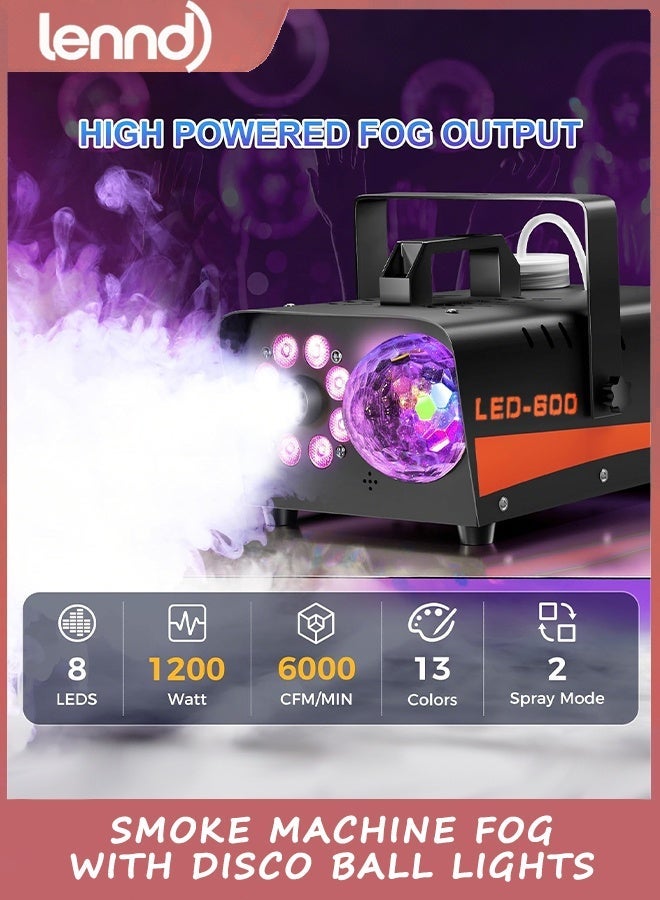 لينند جهاز ضباب مع جهاز تحكم عن بعد، جهاز دخان داخلي للهالوين والحفلات، 1200 واط 6000 قدم مكعب في الدقيقة، 13 لونًا من مصابيح LED ومؤقت لمسرح الدي جي وحفلات الزفاف والتصوير الفوتوغرافي - Image 3