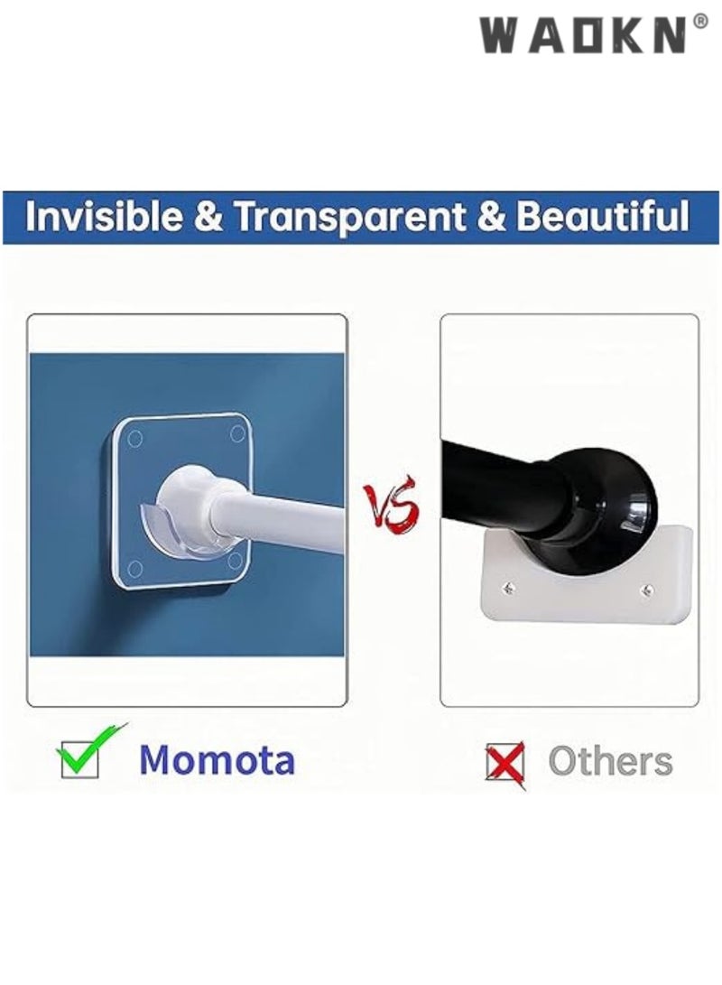 WAOKN Lightweight Adhesive Curtain Rod Holders, 4-Pack Wall Mount Shower Rod Brackets - Transparent Tension Bars, Easy Installation without Drilling, (Rod Not Included), Dimensions: 1.58" x 0.47" - Image 3