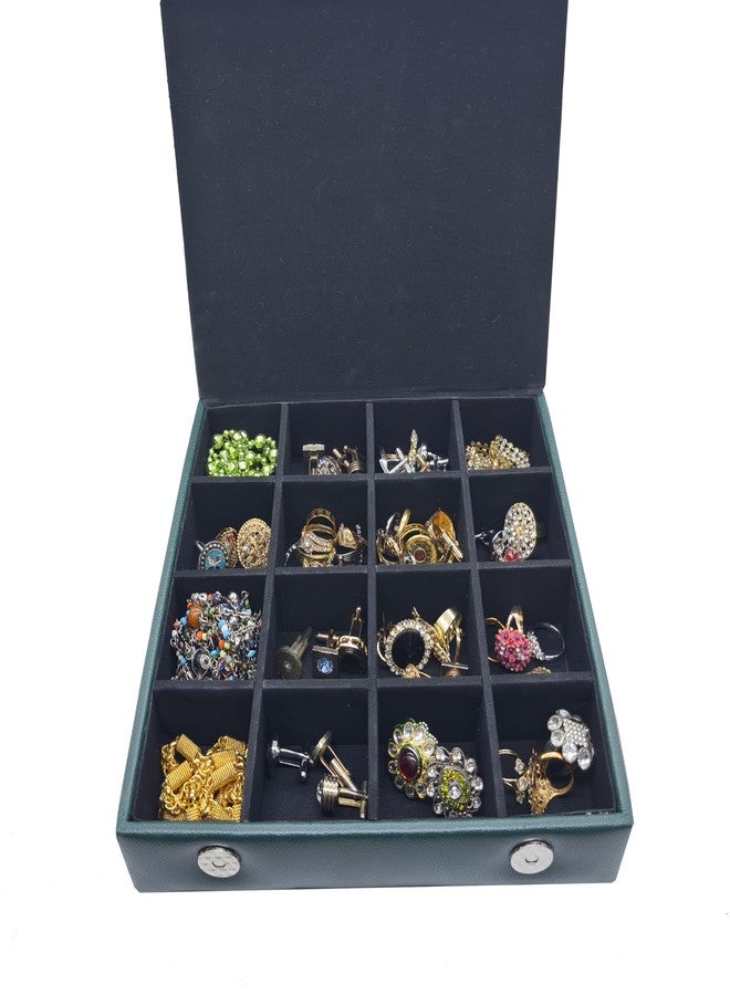 THE CASE PU Leather Jewellery Box Jewellery storage Makeup and, Earring, Multi Purpose, Makeup & Cufflinks Box, Cufflink Box (Green) - Image 3