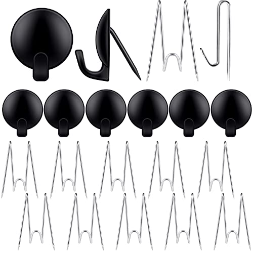 LEIFIDE 20 Pieces Metal Cubicle Hooks Fabric Panel Wall Hooks Set Cubicle Clip Pins Wall Wire Clips Push Hanger for Office Home Kitchen Home Shelf Picture Key Coat Hanging Accessories Supplies(Black, Silver) - Image 1