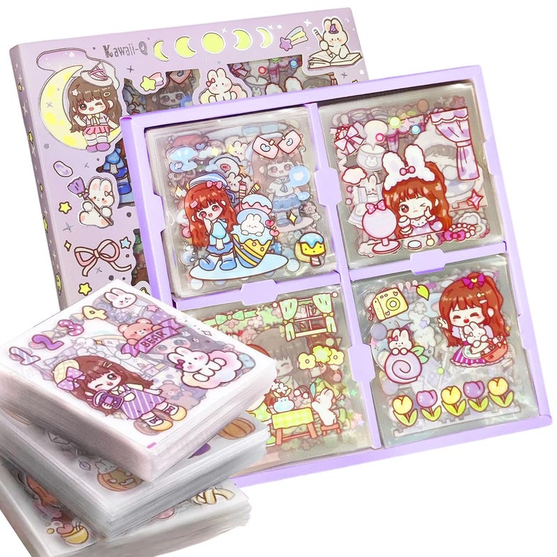 FunBlast ملصقات أرضية ذاتية اللصق من عالم نيني السحري - 100 ورقة ملصقات وشي لطيفة من PVC لمشاريع، مجموعة ملصقات فتيات على الطراز الياباني، تزيين دفاتر، حرف يدوية - 18 × 18 × 2 سم - Image 1