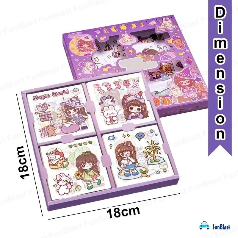 FunBlast ملصقات أرضية ذاتية اللصق من عالم نيني السحري - 100 ورقة ملصقات وشي لطيفة من PVC لمشاريع، مجموعة ملصقات فتيات على الطراز الياباني، تزيين دفاتر، حرف يدوية - 18 × 18 × 2 سم - Image 2