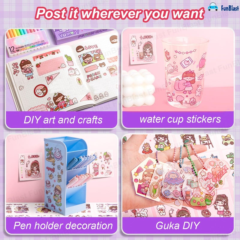 FunBlast ملصقات أرضية ذاتية اللصق من عالم نيني السحري - 100 ورقة ملصقات وشي لطيفة من PVC لمشاريع، مجموعة ملصقات فتيات على الطراز الياباني، تزيين دفاتر، حرف يدوية - 18 × 18 × 2 سم - Image 4