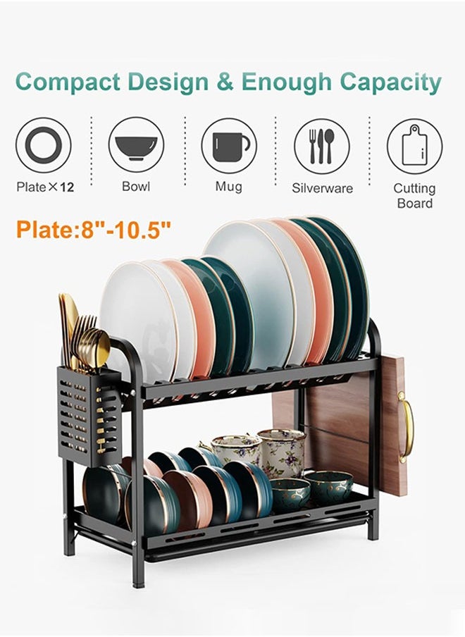 FLYROAD - Two-Tier Dish Drying Rack Black for Kitchen - Image 1