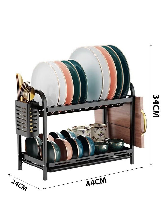 فلاي رود رف تجفيف الأطباق ذو مستويين أسود للمطبخ - Image 2