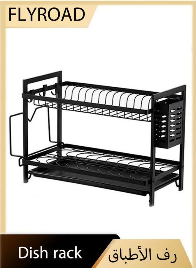 FLYROAD Two-Tier Dish Drying Rack Black for Kitchen - Image 1