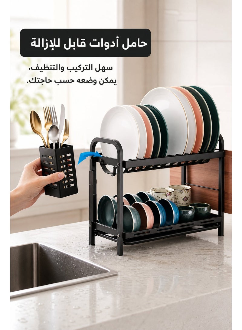 FLYROAD Two-Tier Dish Drying Rack Black for Kitchen - Image 5
