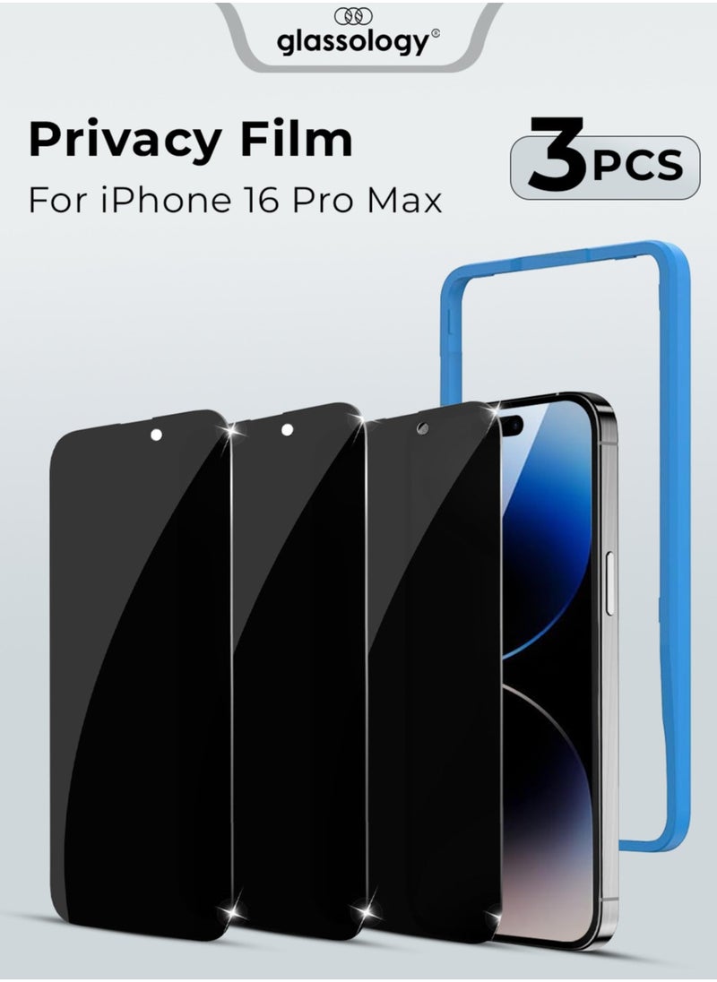 glassology - 3Pack Privacy Screen Protector for iPhone 16 Pro Max - 6.9'', Easy Install, Case-Friendly, Anti-Spy, Anti-Fingerprint, Bubble Free, 100% Privacy Protection, Includes Installation Tool - Image 1