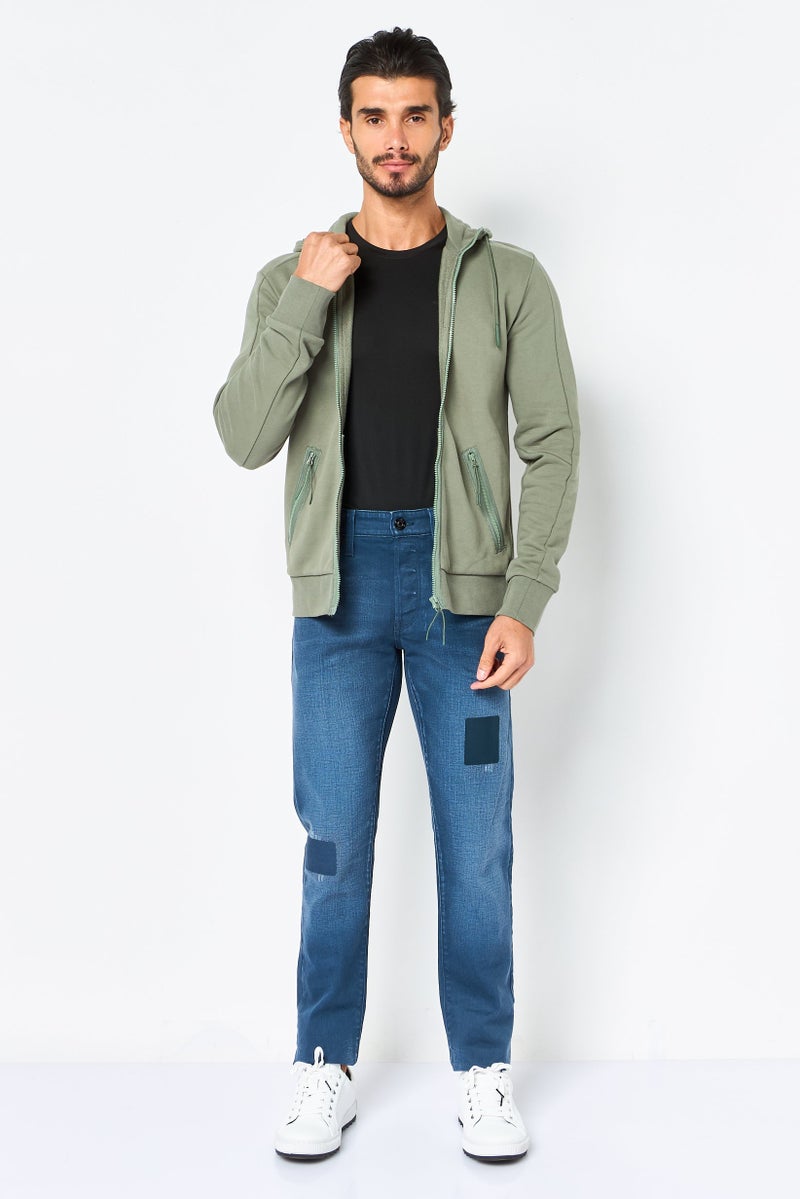 Celio Men Hooded Solid Long Sleeve Full Zip Jacket, Sage Green - Image 4