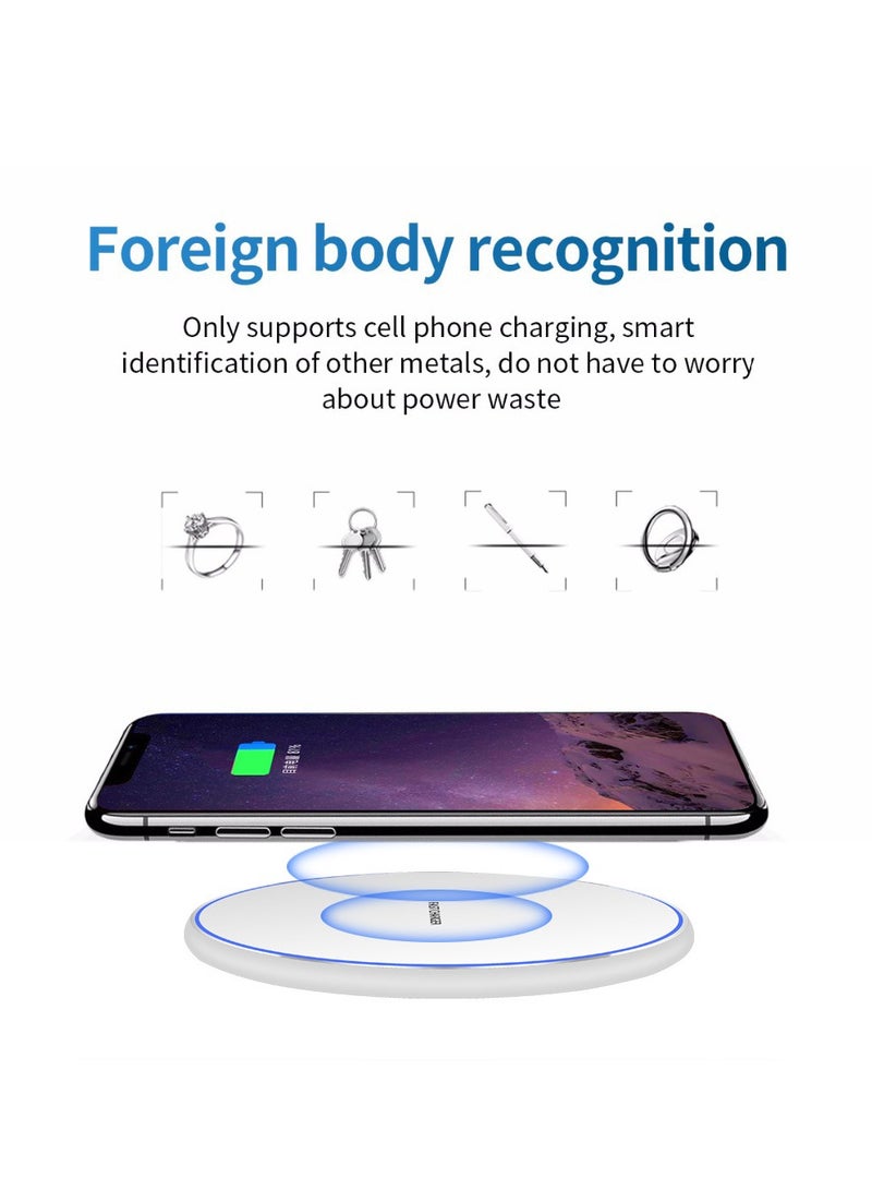 عام شاحن لاسلكي ذكي بقوة 10 واط، يعمل بتكنولوجيا QI، مصنوع من المعدن، تصميم بسيط ودائري للشاحن السريع للهواتف المحمولة على سطح المكتب. - Image 2