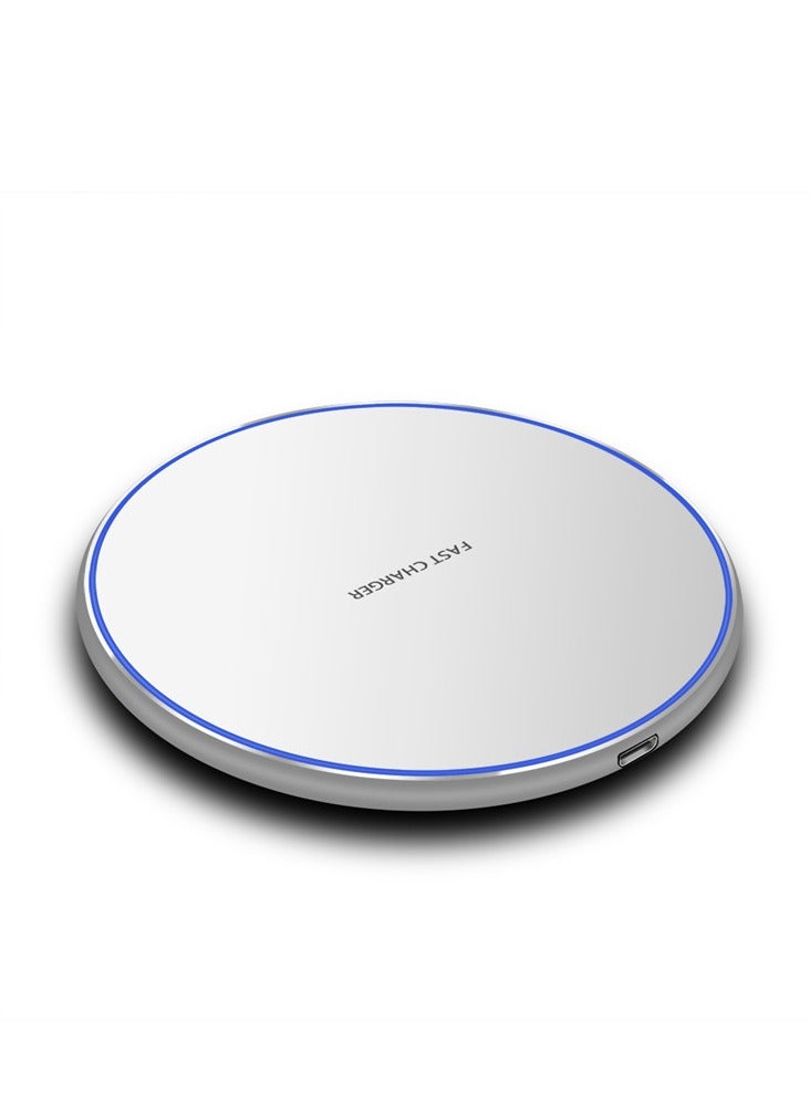 عام شاحن لاسلكي ذكي بقوة 10 واط، يعمل بتكنولوجيا QI، مصنوع من المعدن، تصميم بسيط ودائري للشاحن السريع للهواتف المحمولة على سطح المكتب. - Image 1