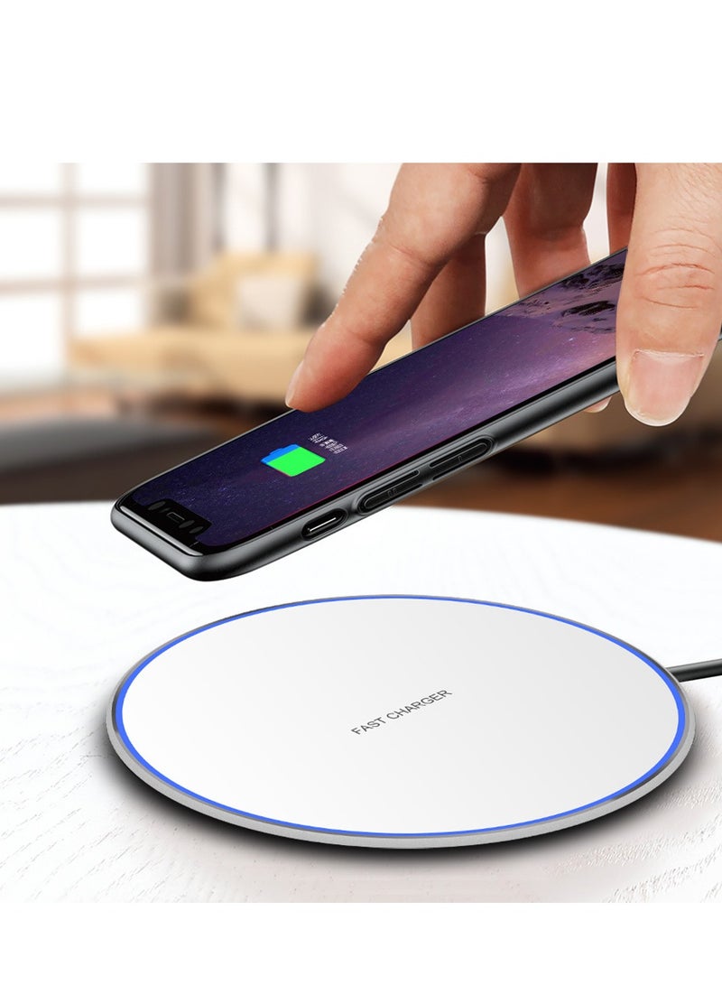 عام شاحن لاسلكي ذكي بقوة 10 واط، يعمل بتكنولوجيا QI، مصنوع من المعدن، تصميم بسيط ودائري للشاحن السريع للهواتف المحمولة على سطح المكتب. - Image 3