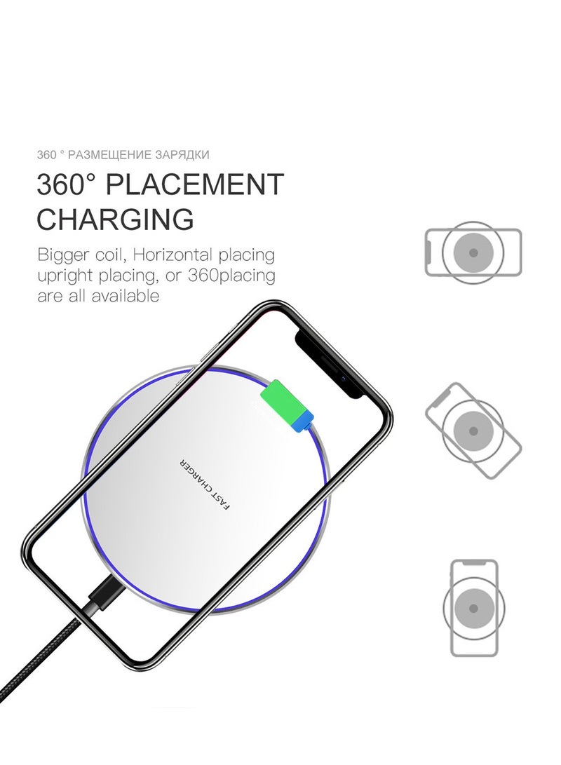 عام شاحن لاسلكي ذكي بقوة 10 واط، يعمل بتكنولوجيا QI، مصنوع من المعدن، تصميم بسيط ودائري للشاحن السريع للهواتف المحمولة على سطح المكتب. - Image 4